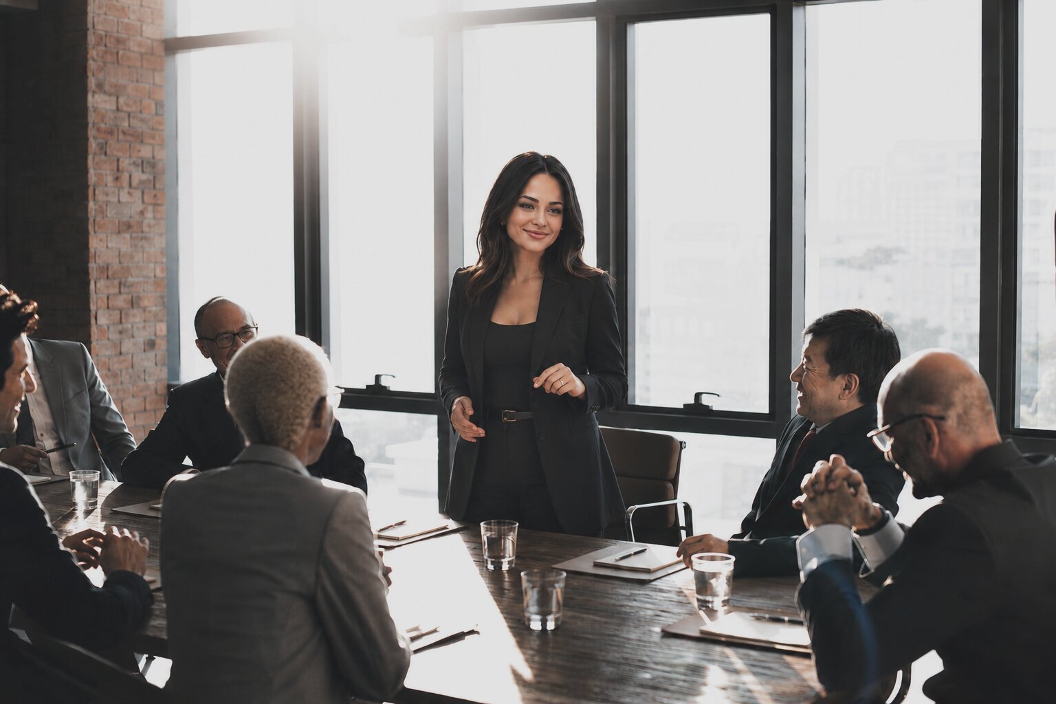 Kateryna leading a boardroom discussion